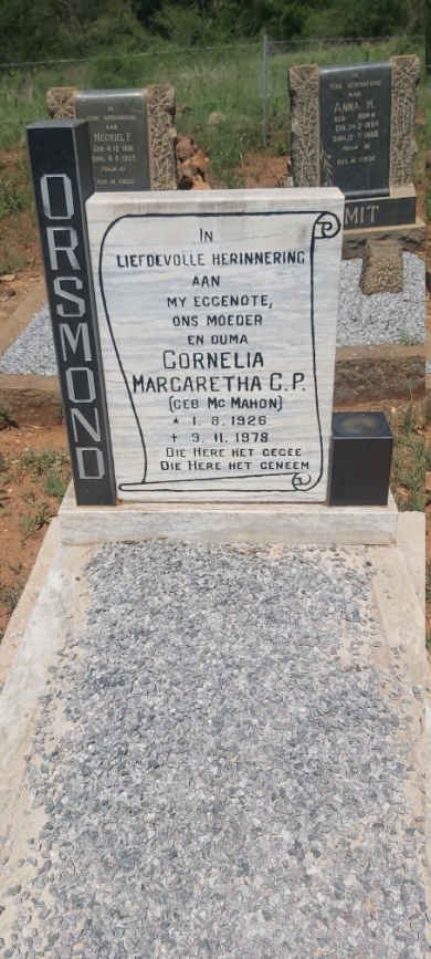 ORSMOND Cornelia Margaretha C.P. nee McMAHON 1926-1978