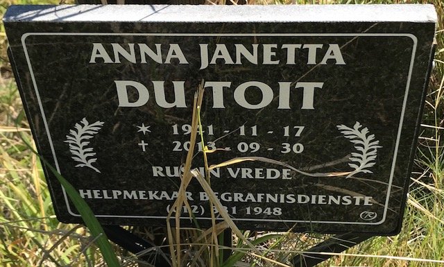 TOIT Anna Janetta, du 1941-2013