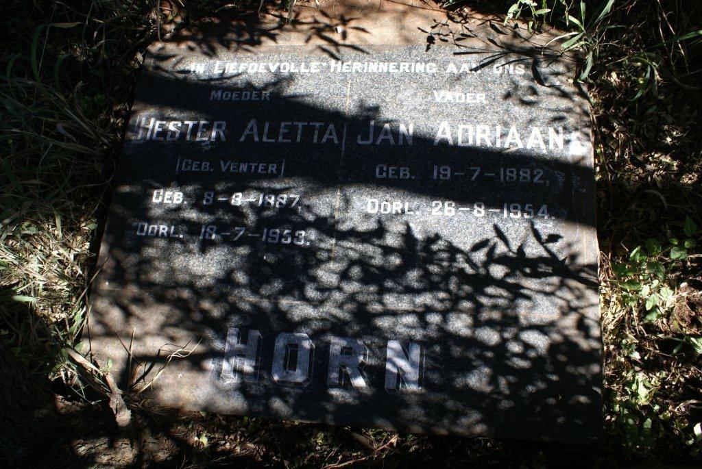 HORN Jan Adriaan 1882-1954 &amp; Hester Aletta VENTER 1887-1953