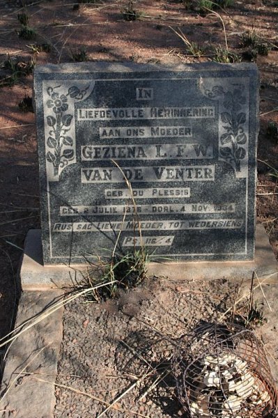 VENTER Geziena L.F.W., van de nee DU PLESSIS 1876-1934