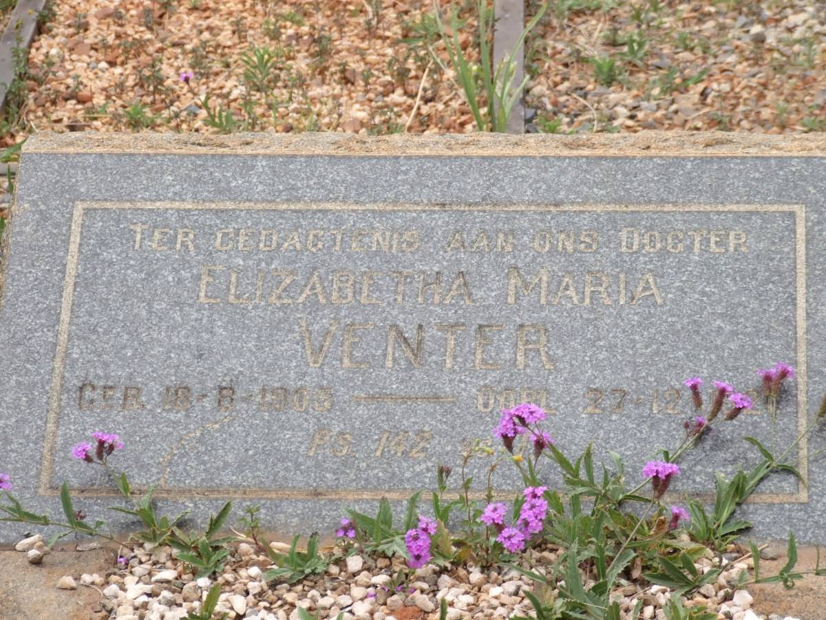 VENTER Elizabetha Maria 1905-1921