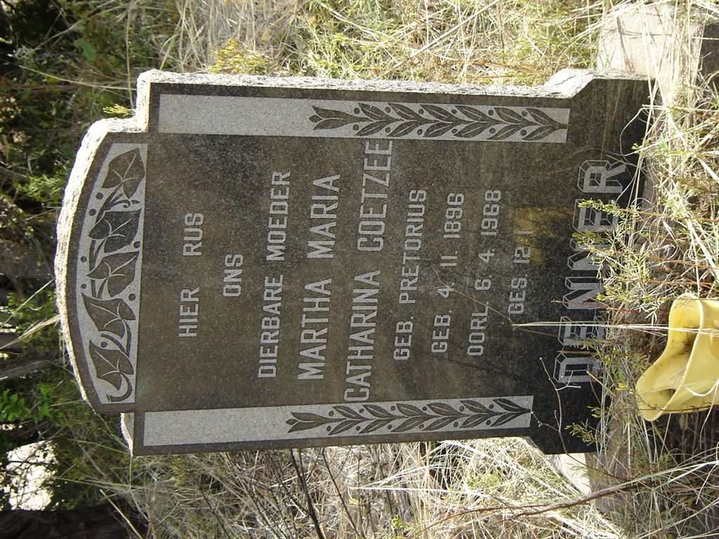 DENNER Martha Maria Catharina nee PRETORIUS 1896-1968