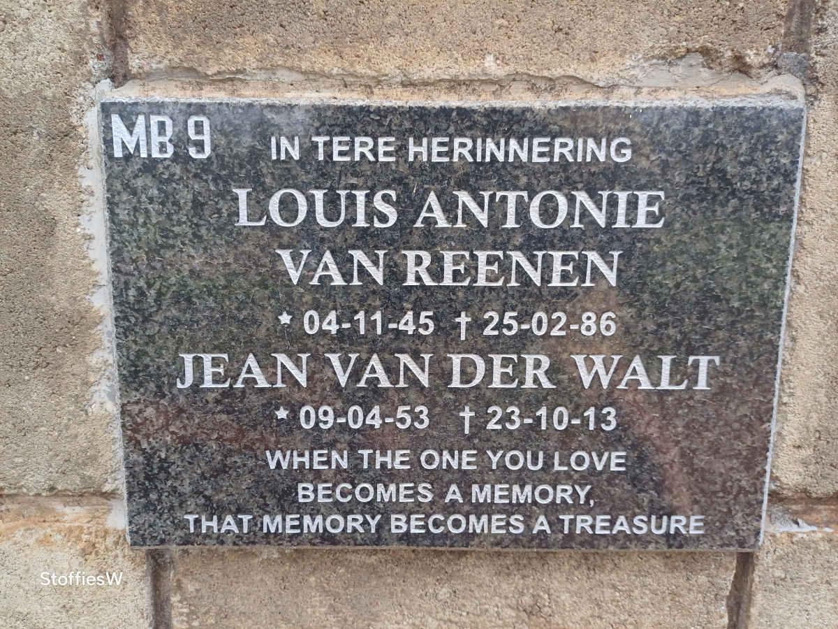 REENEN Louis Antonie, van 1945-1986 :: WALT Jean, van der 1953-2013