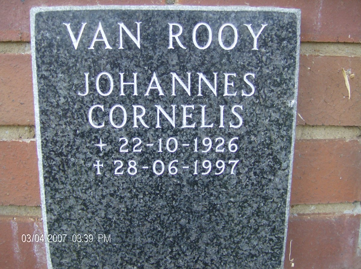 ROOY Johannes Cornelius, van 1926-1997