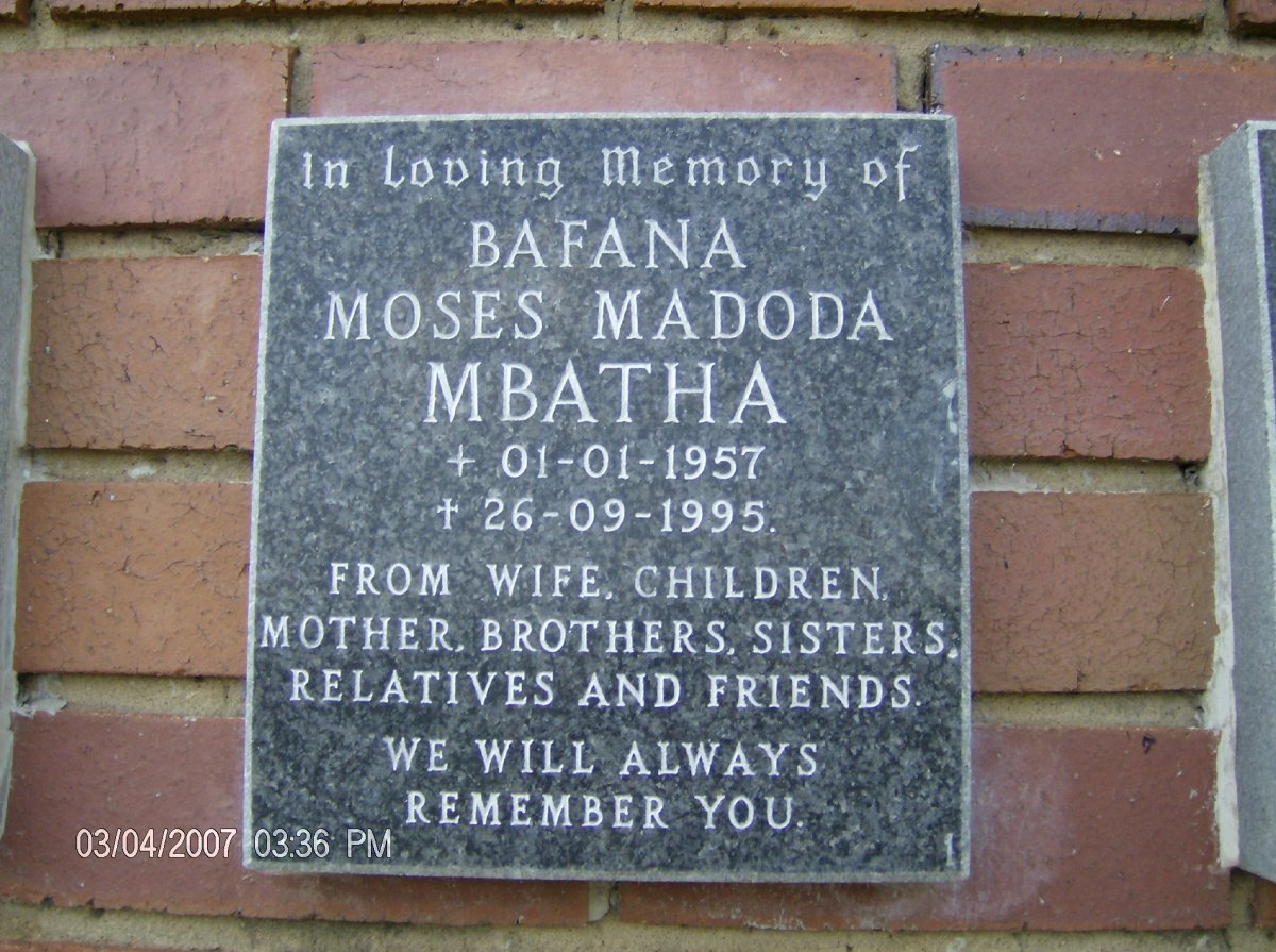MBATHA Bafana Moses Madoda 1957-1995