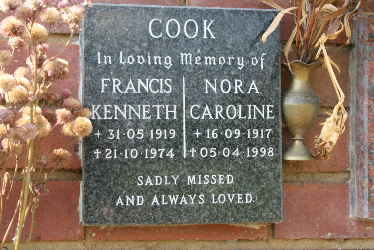 COOK Francis Kenneth 1919-1974 &amp; Nora Caroline 1917-1998