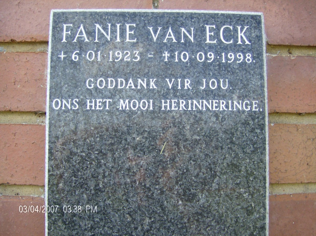 ECK Fanie, van 1923-1998