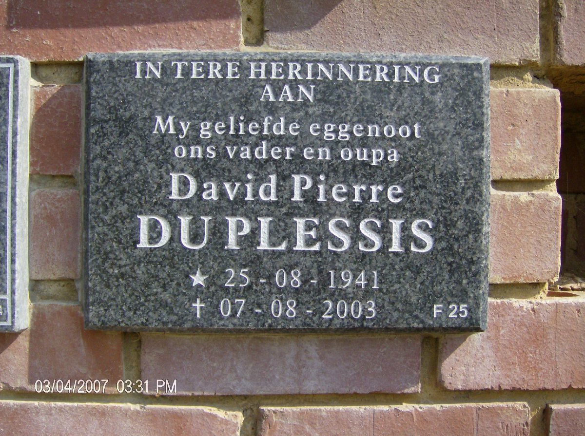 PLESSIS David Pierre, du 1941-2003