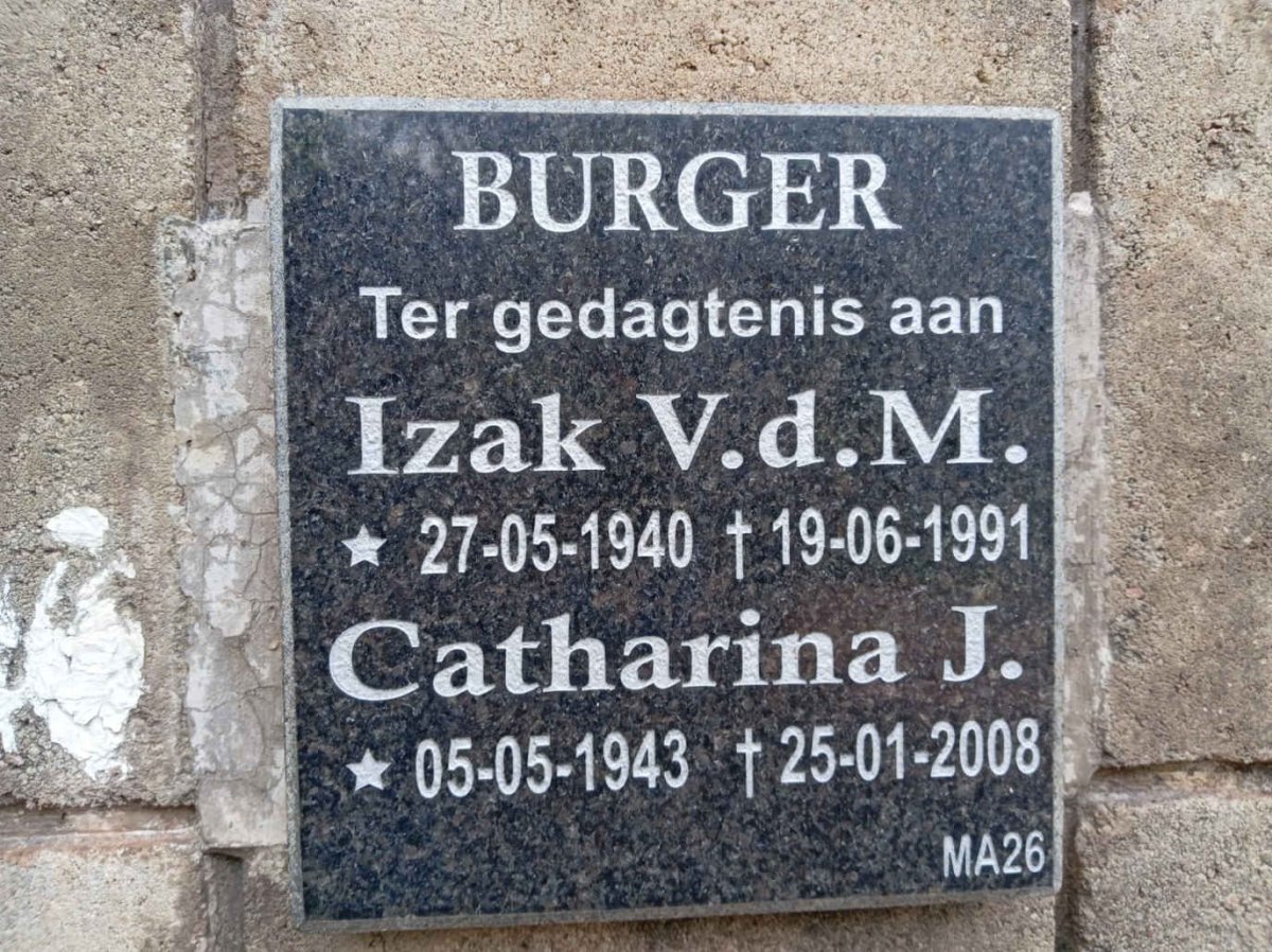 BURGER Izak v.d.M. 1940-1991 & Catharina J. 1943-2008