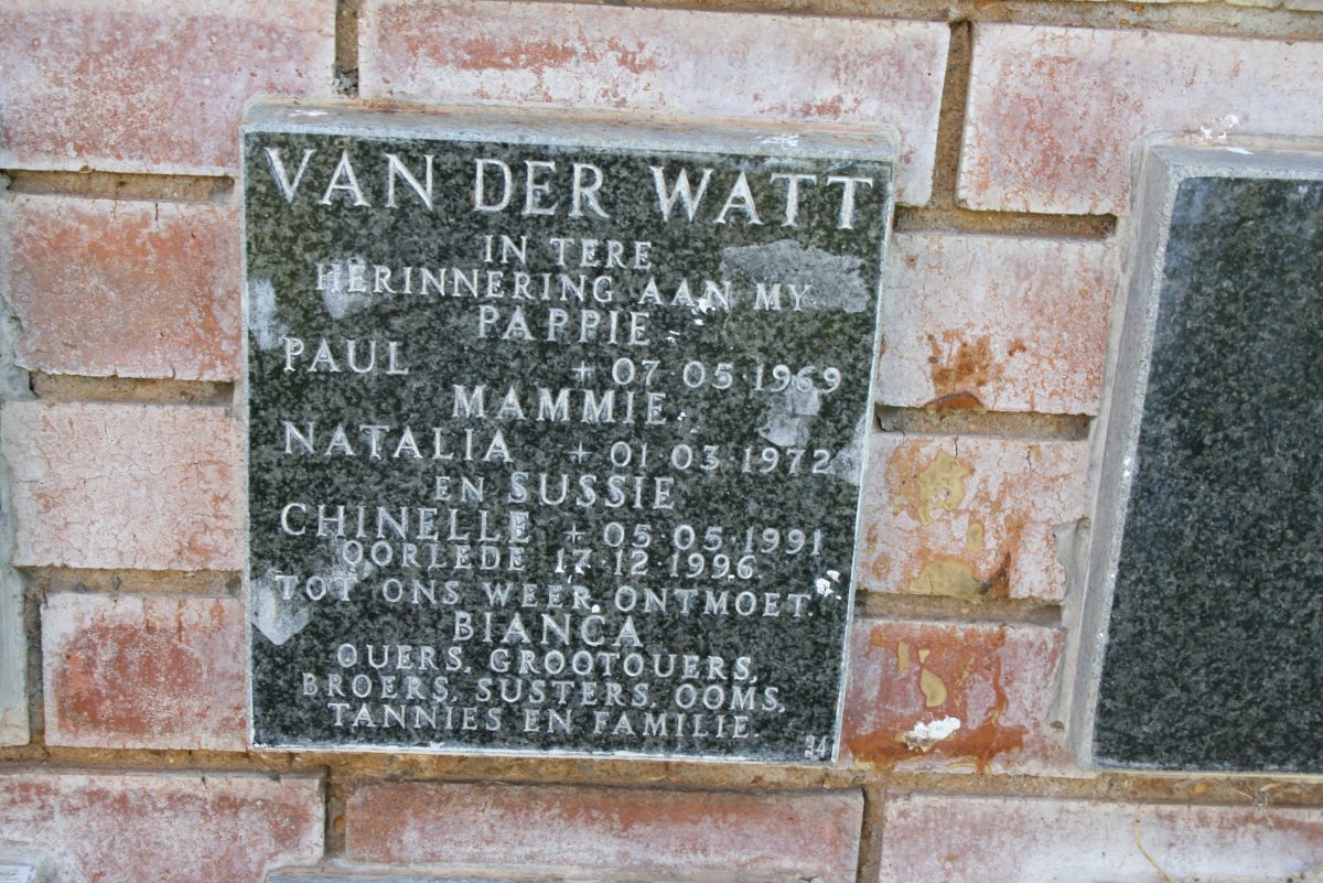 WATT Paul, van der 1969-1996 &amp; Natalia 19721996 :: VAN DER WATT Chinelle 1991-1996