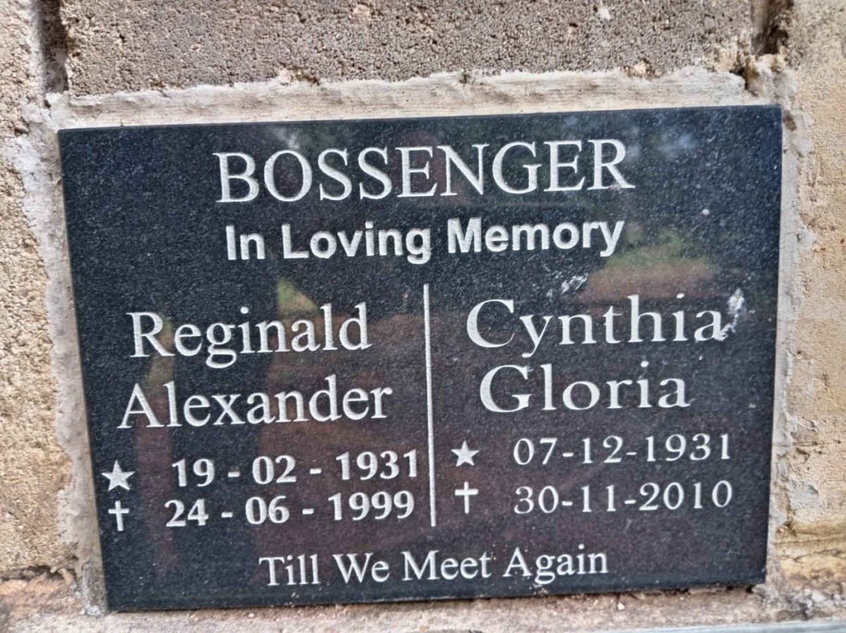 BOSSENGER Reginald Alexander 1931-1999 & Cynthia Gloria 1931-2010