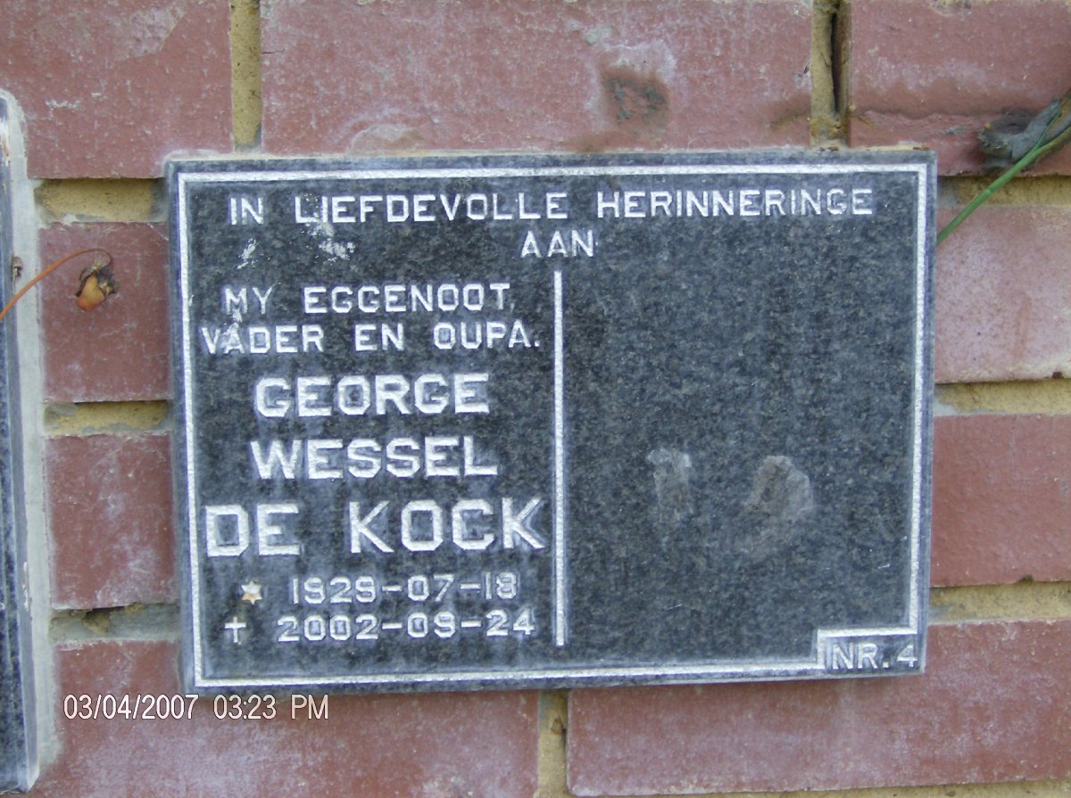 KOCK George Wessel, de 1929-2002