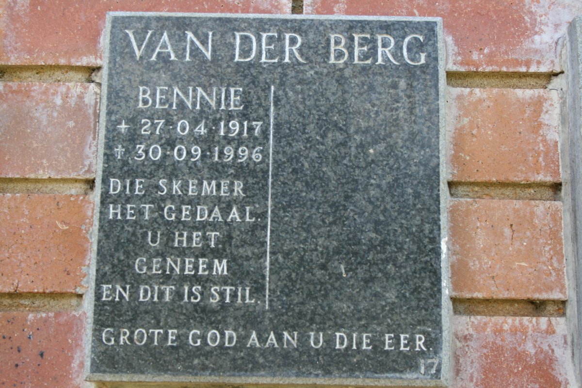 BERG Bennie, van der 1917-1996