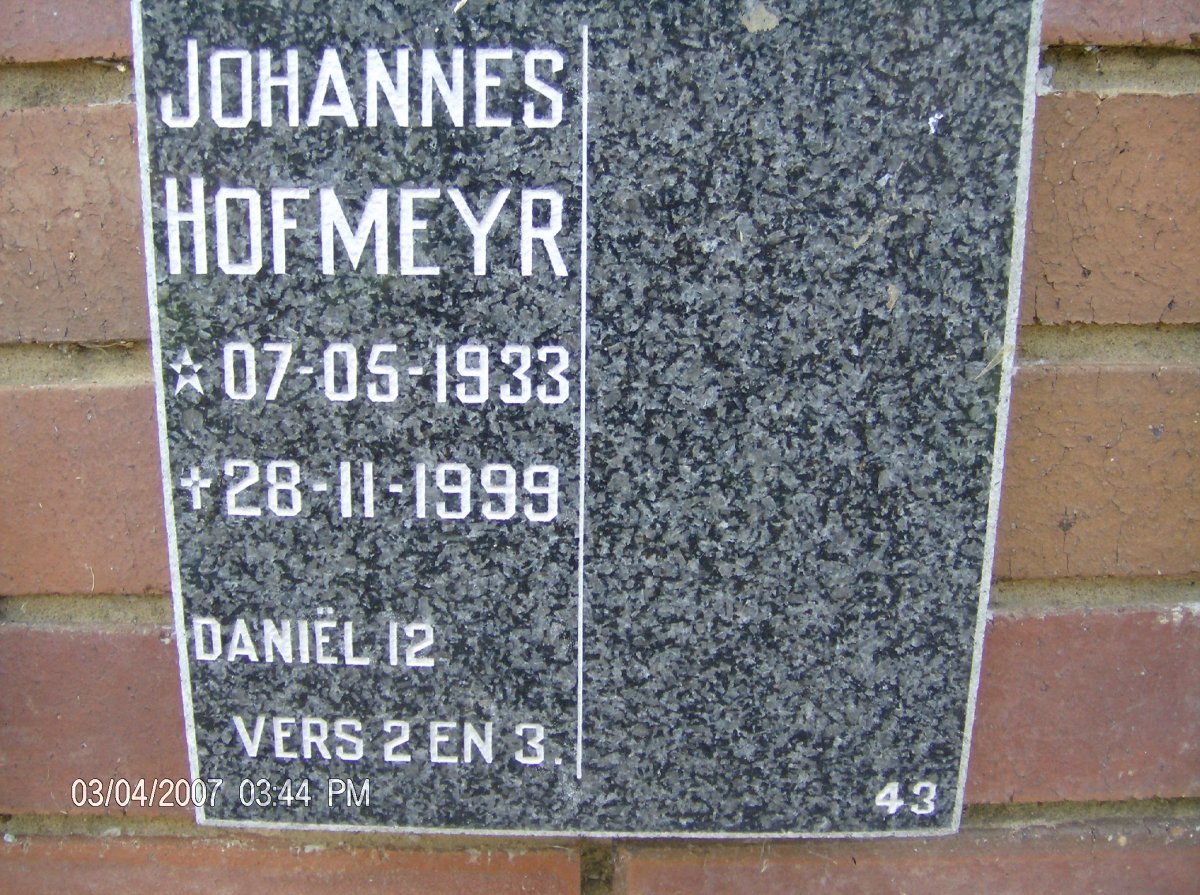 HOFMEYR Johannes 1933-1999