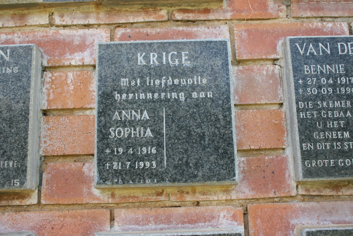 KRIGE Anna Sophia 1916-1993