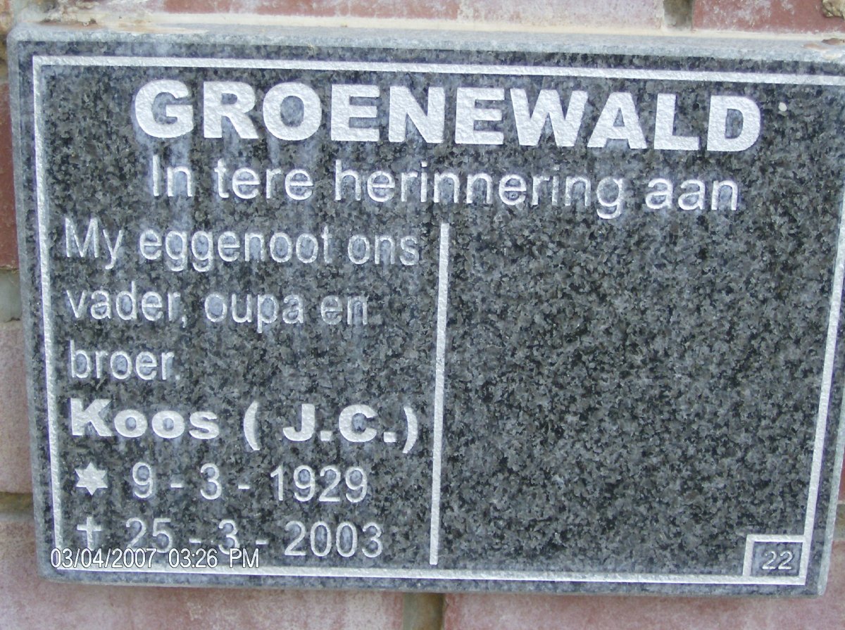 GROENEWALD J.C. 1929-2003