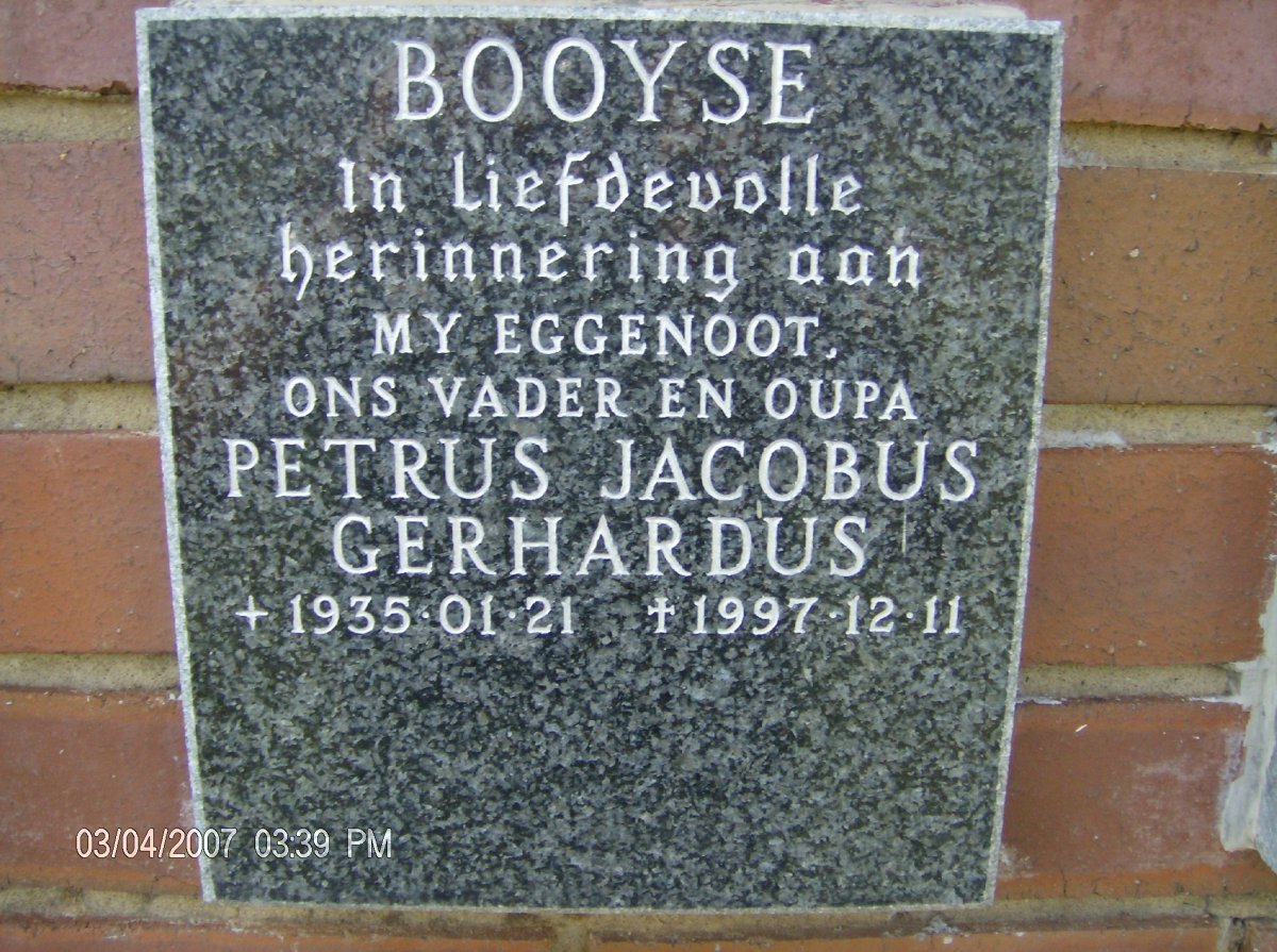 BOOYSE Petrus Jacobus Gerhardus 1935-1997