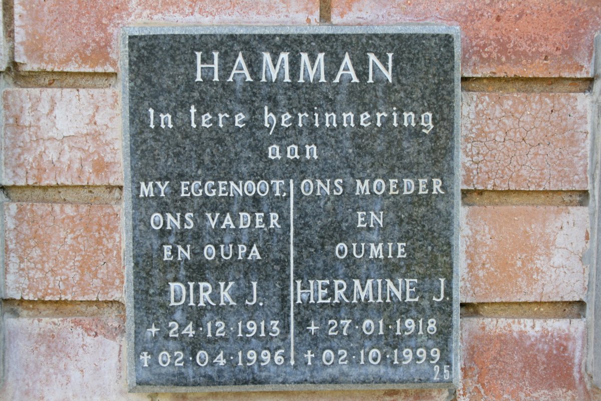 HAMMAN Dirk J. 1913-1996 &amp; Hermine J. 1918-199