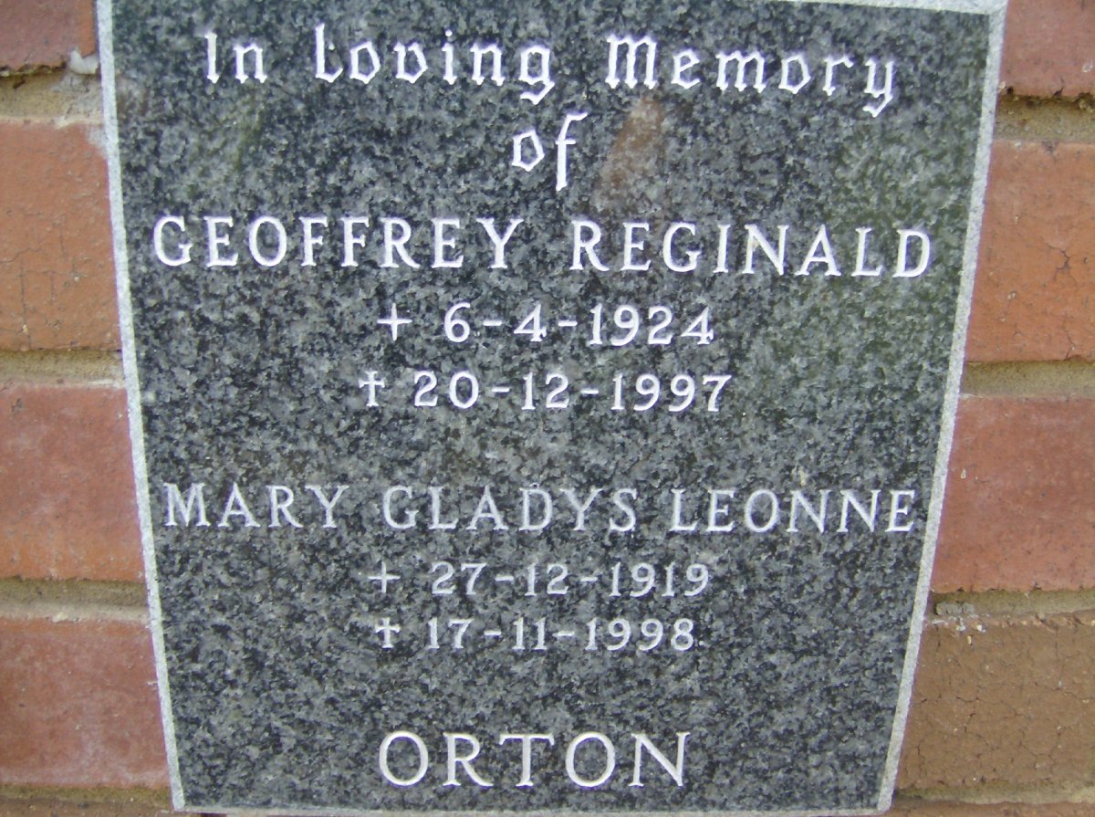 ORTON Geoffrey Reginald 1924-1997 &amp; Mary Gladys Leonne 1919-1998
