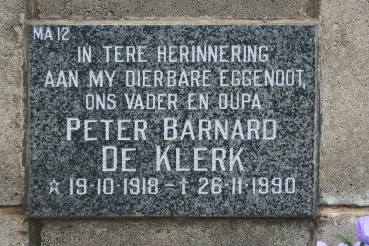 KLERK Peter Barnard, de 1918-1990