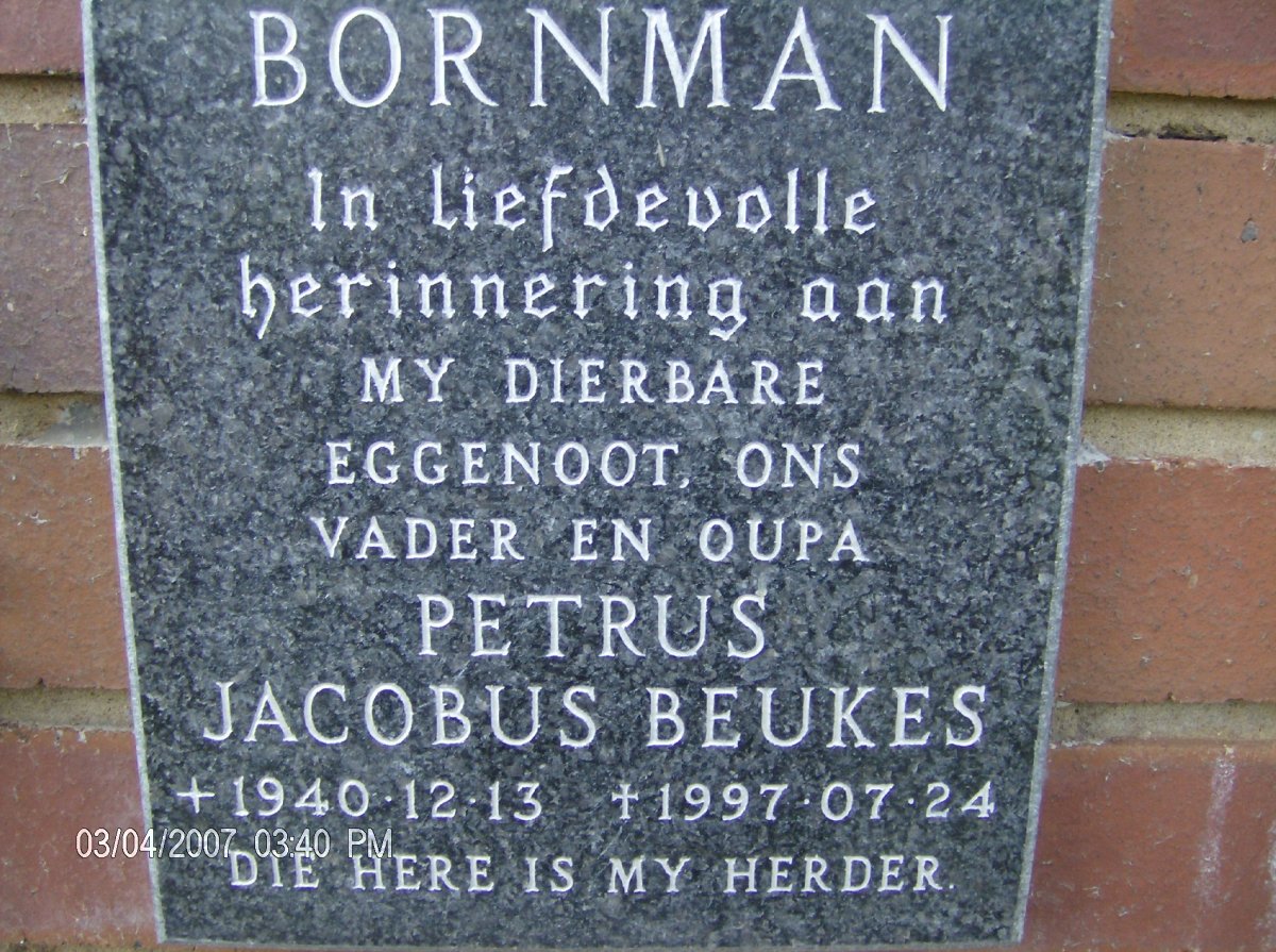 BORNMAN Petrus Jacobus Beukes 1940-1997
