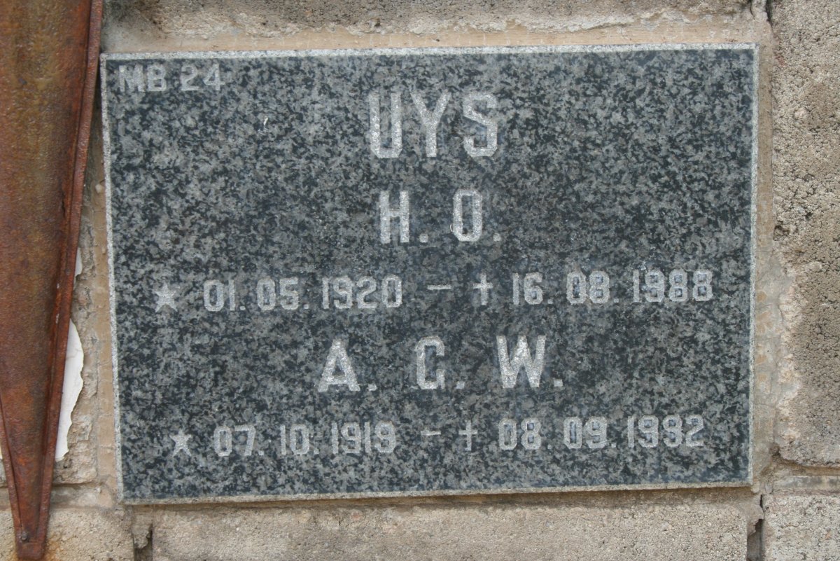 UYS H.O. 1920-1988 &amp; A.G.W. 1919-1992