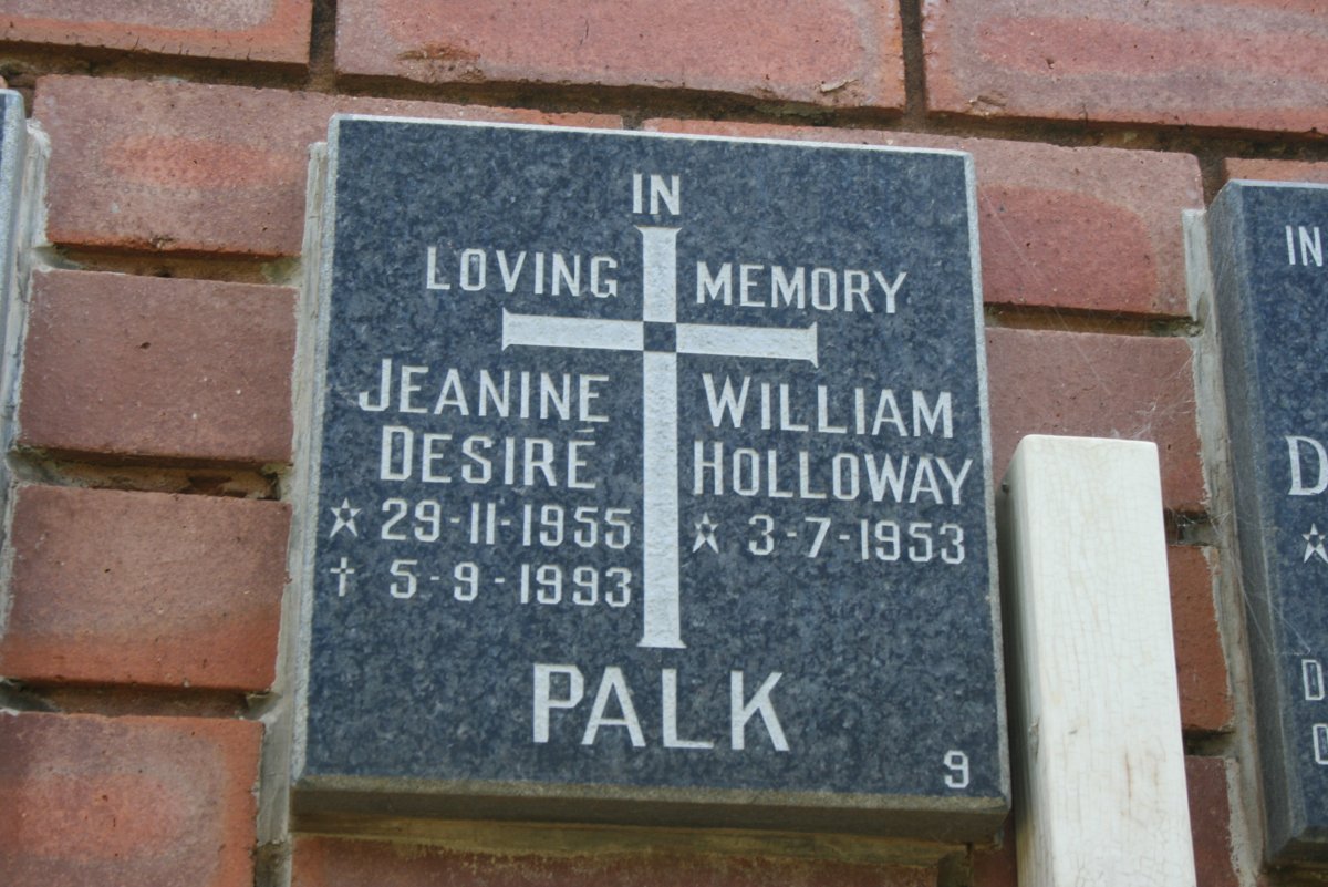 PALK William Holloway 1953- &amp; Jeannie Desiré 1955-1993