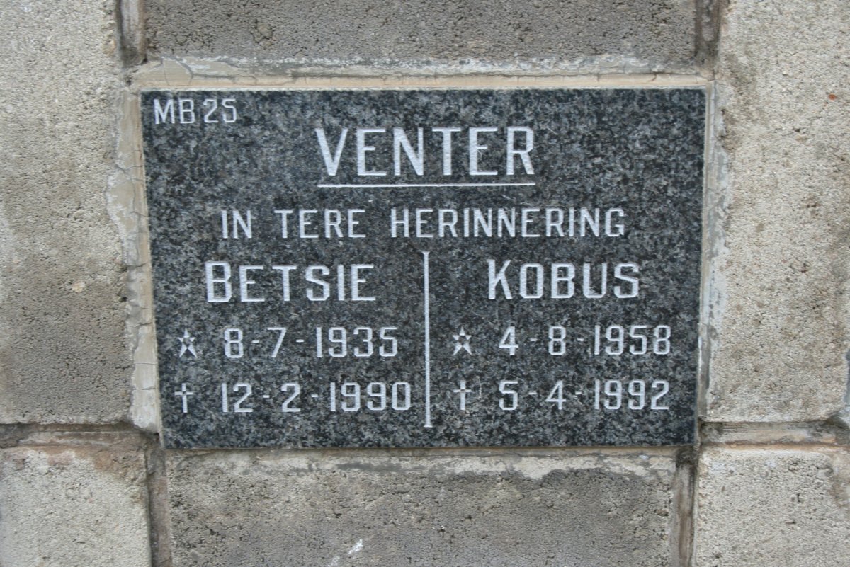 VENTER Betsie 1935-1990 :: VENTER Kobus 1958-1992
