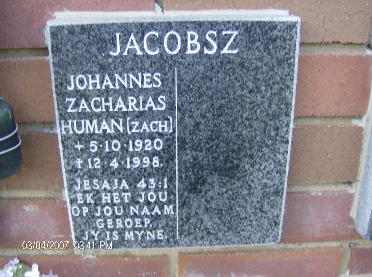 JACOBSZ Johannes Zacharias Human 1920-1998