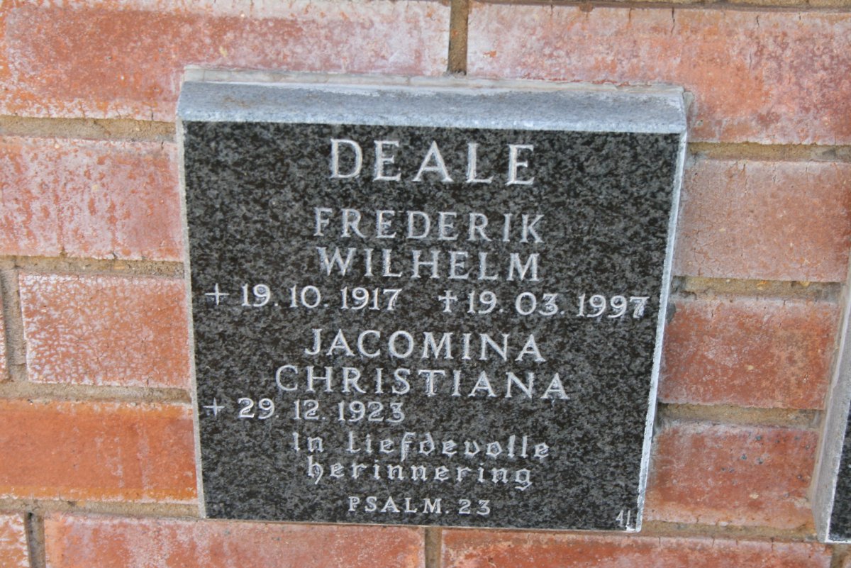 DEALE Frederik Wilhelm 1917-1997 &amp; Jacomina Christiana 1923-