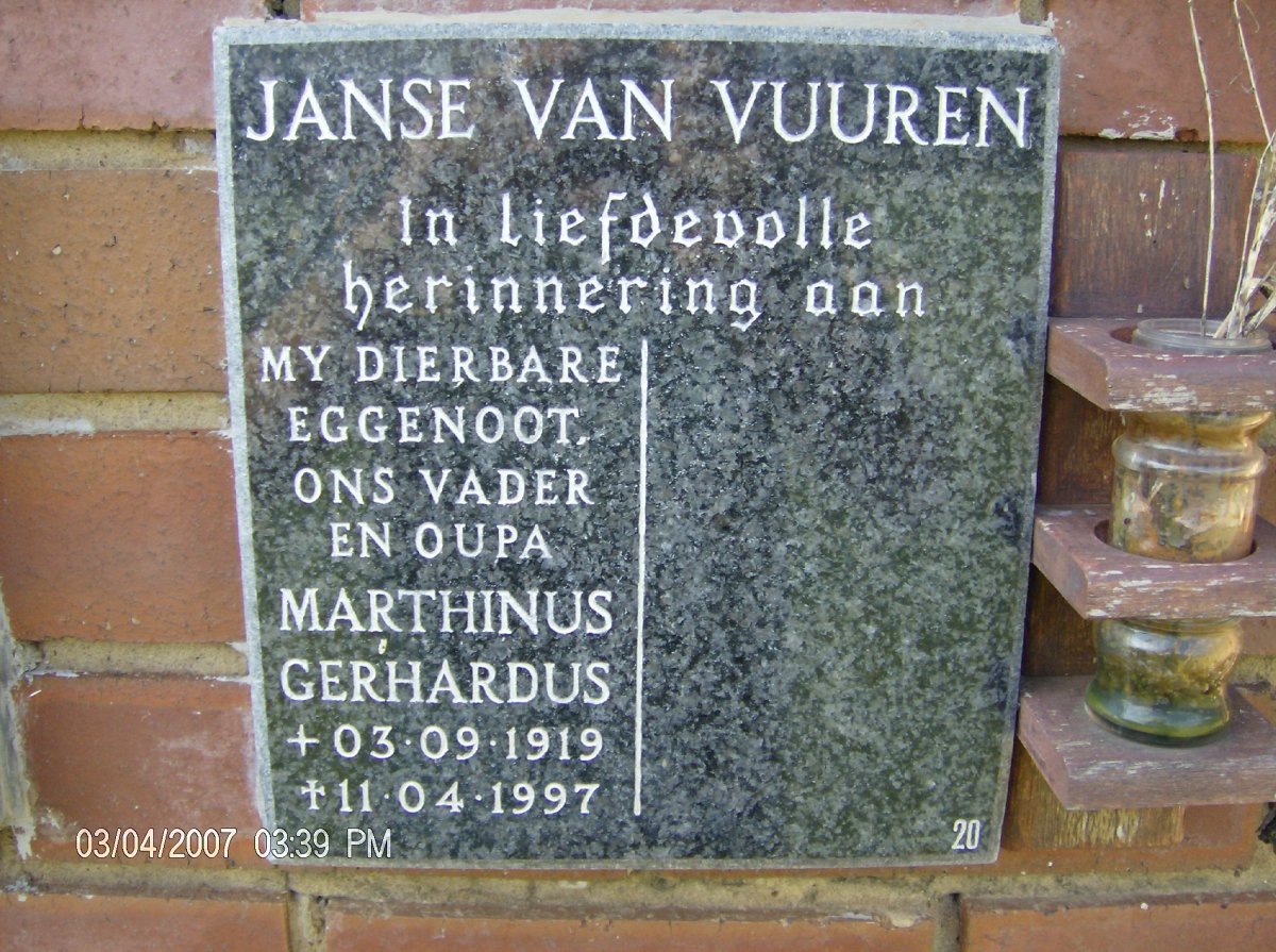 VUUREN Marthinus Gerhardus, Janse van 1919-1997