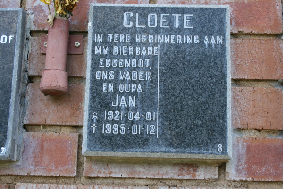 CLOETE Jan 1921-1995