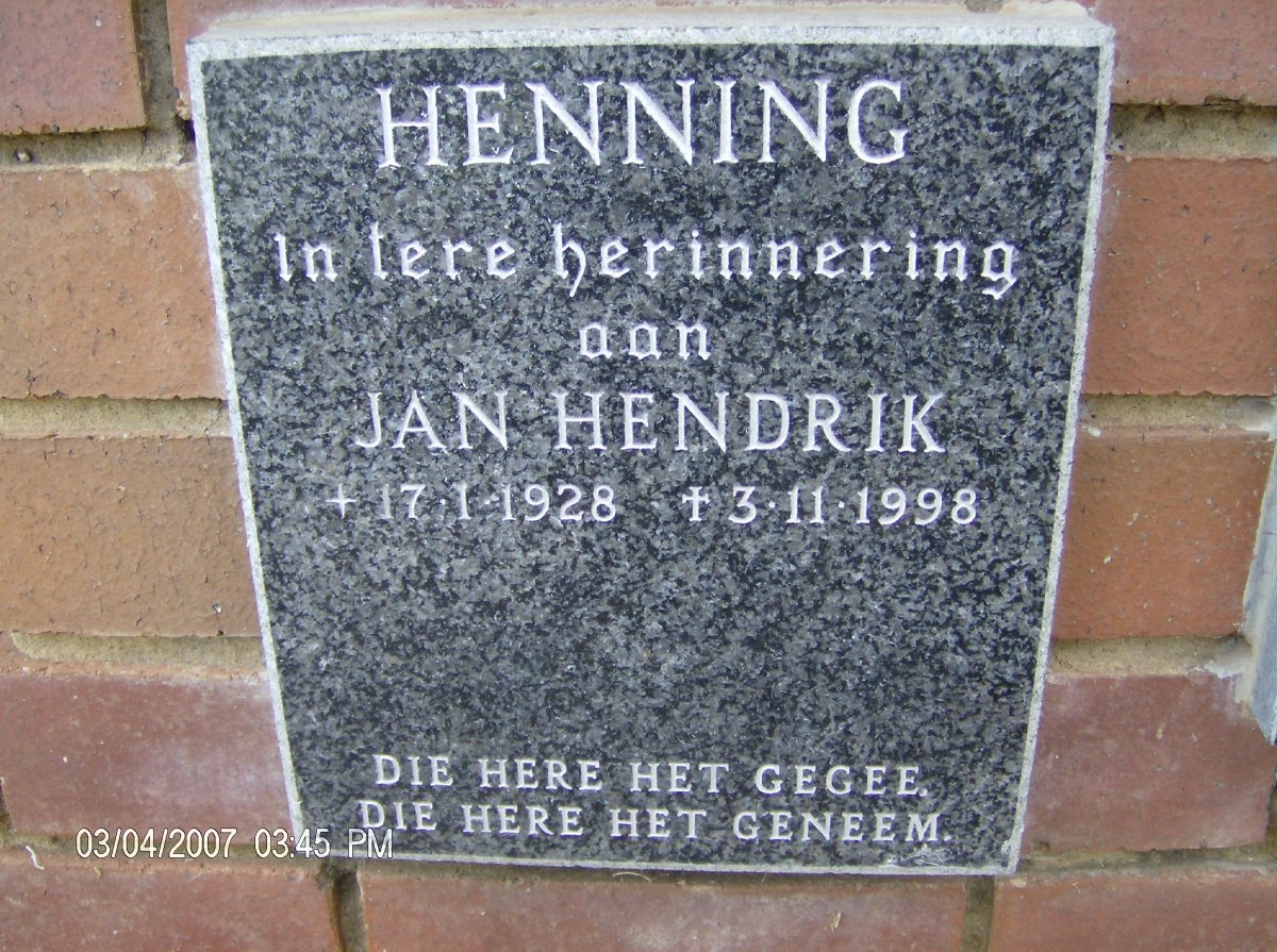 HENNING Jan Hendrik 1928-1998