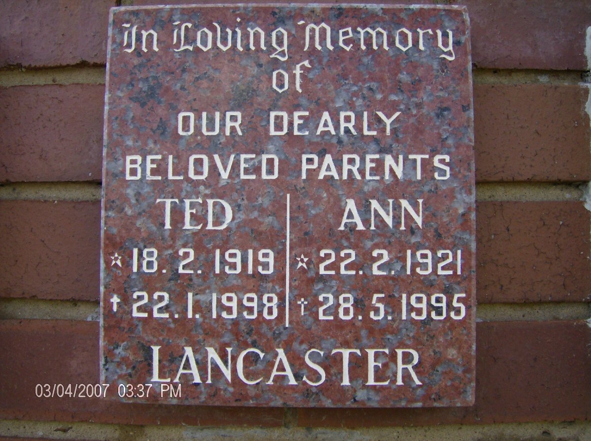 LANCASTER Ted 1919-1998 &amp; Ann 1921-1995