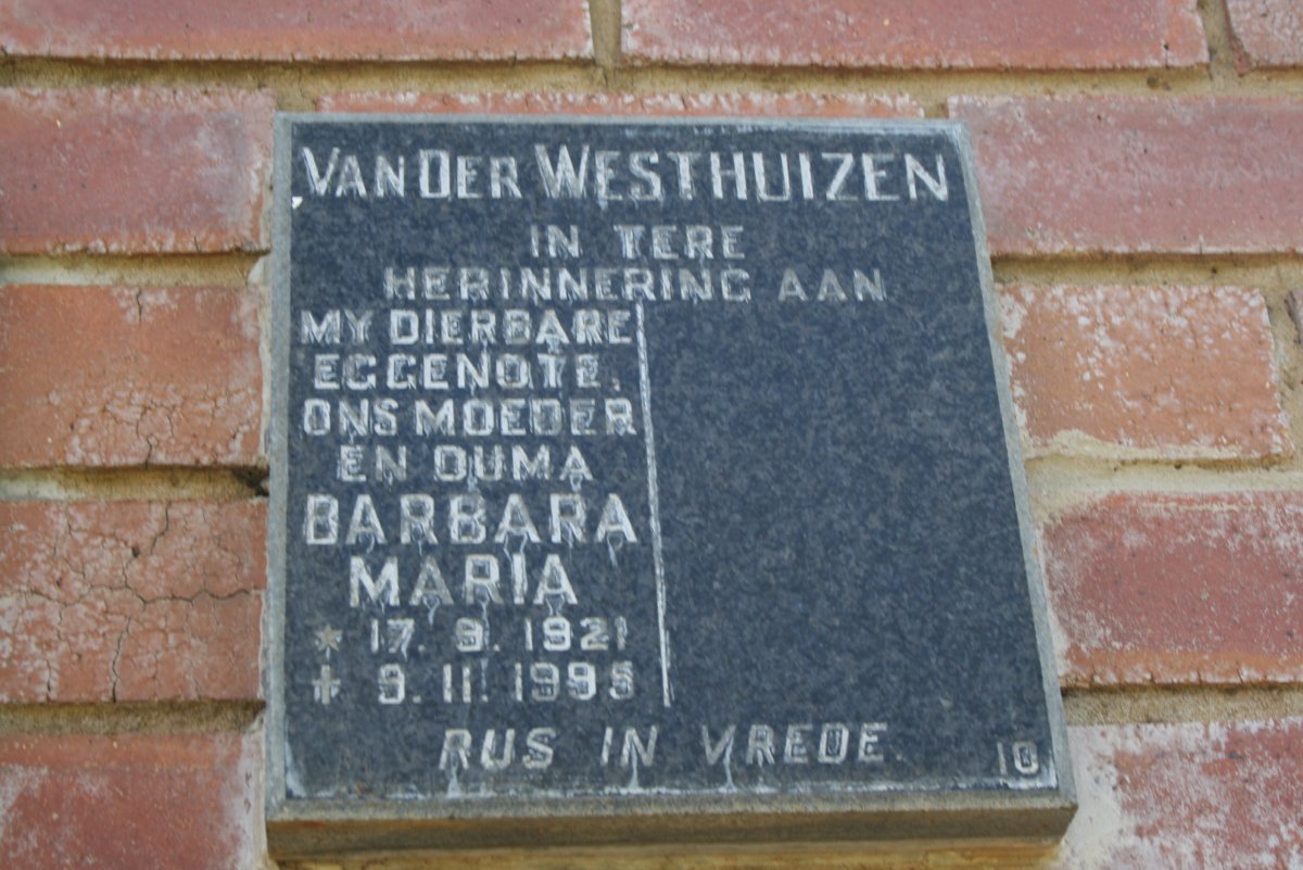 WESTHUIZEN Barbara Maria, van der 1921-1995