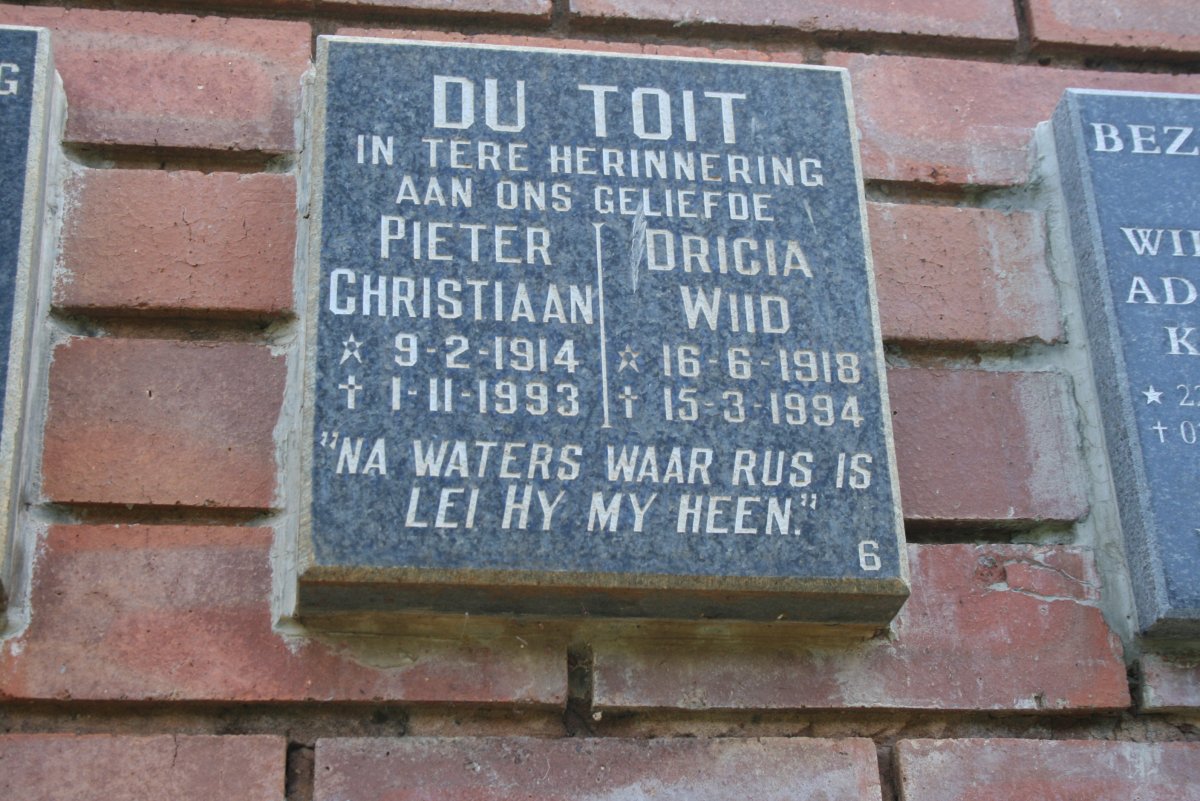 TOIT Pieter Christiaan, du 1914-1993 &amp; Dricia Wiid 1918-1994