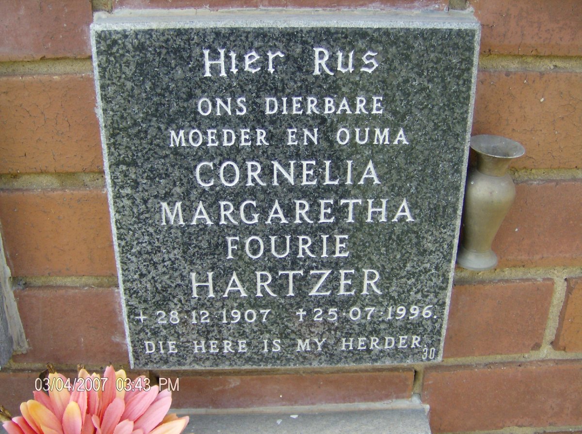 HARTZER Cornelia Margaretha Fourie 1907-1996