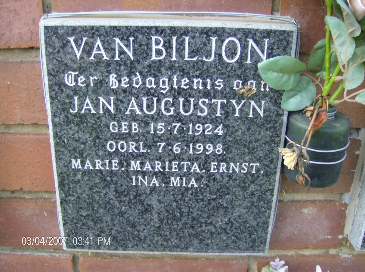 BILJON Jan Augustyn, van 1924-1998