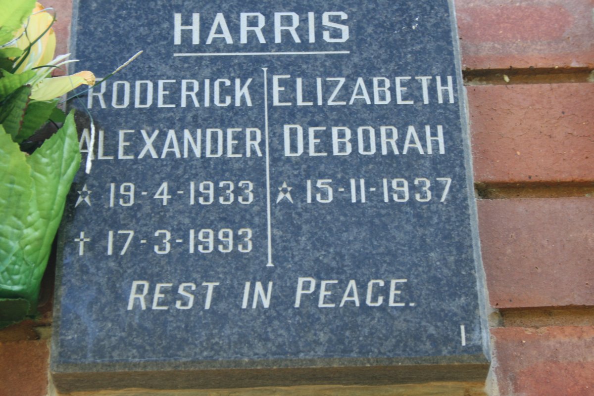 HARRIS Roderick Alexander 1933-1993 &amp; Elizabeth Deborah 1937-
