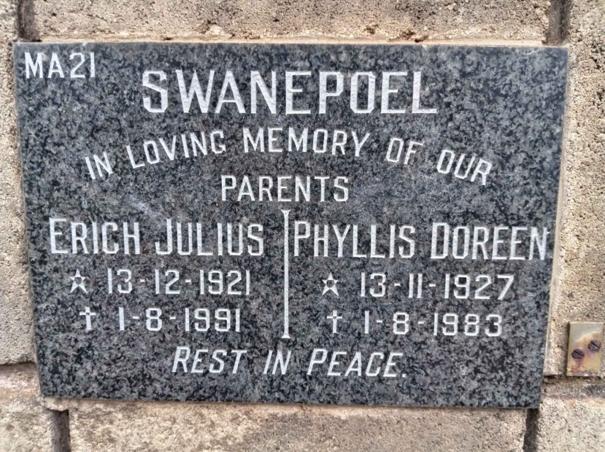 SWANEPOEL Erich Julius 1921-1991 & Phyllis Doreen 1927-1983