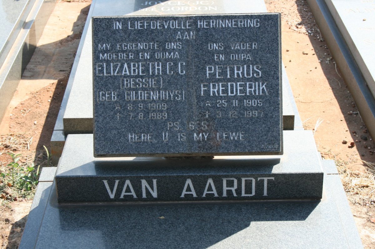 AARDT Petrus Frederik, van 1905-1997 &amp; Elizabeth C.C. GELDENHUYS 1909-1989
