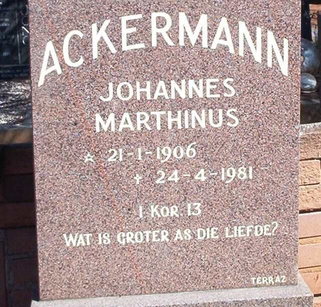 ACKERMANN Johannes Marthinus 1906-1981