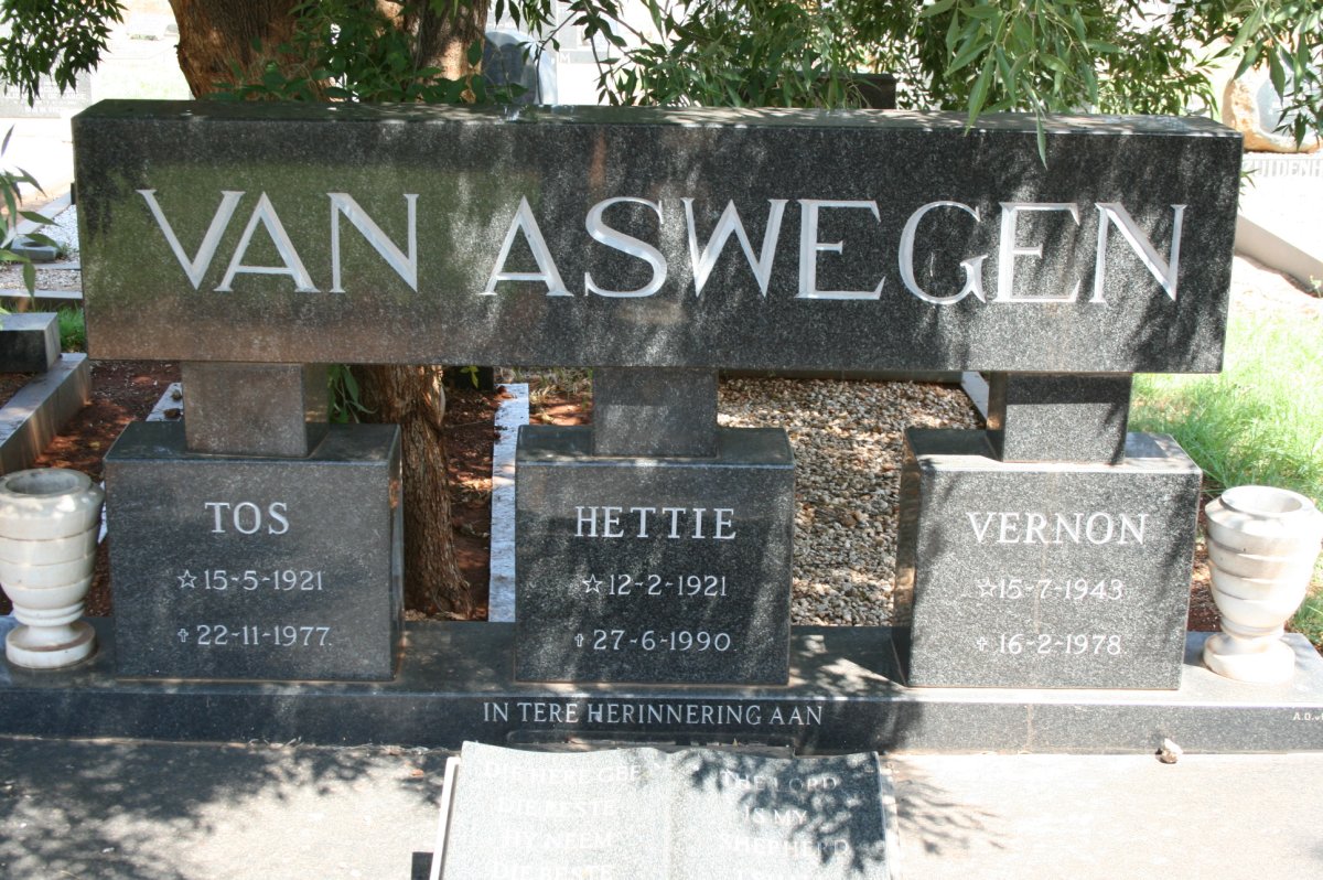 ASWEGEN Tos, van 1921-1977 &amp; Hettie 1921-1990 :: VAN ASWEGEN Vernon 1943-1978