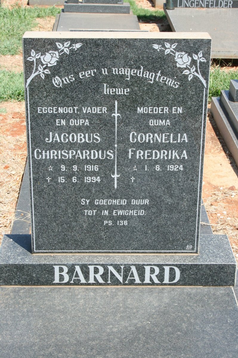 BARNARD Jacobus Chrispardus 1916-1994 &amp; Cornelia Fredrika 1924-