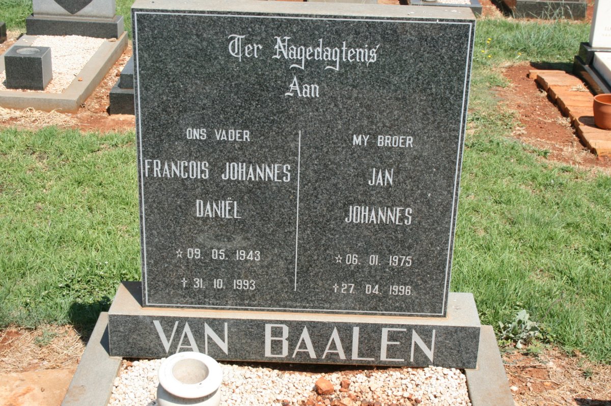 BAALEN Francois Johannes Daniel, van 1943-1993 :: VAN BAALEN Jan Johannes 1975-1996