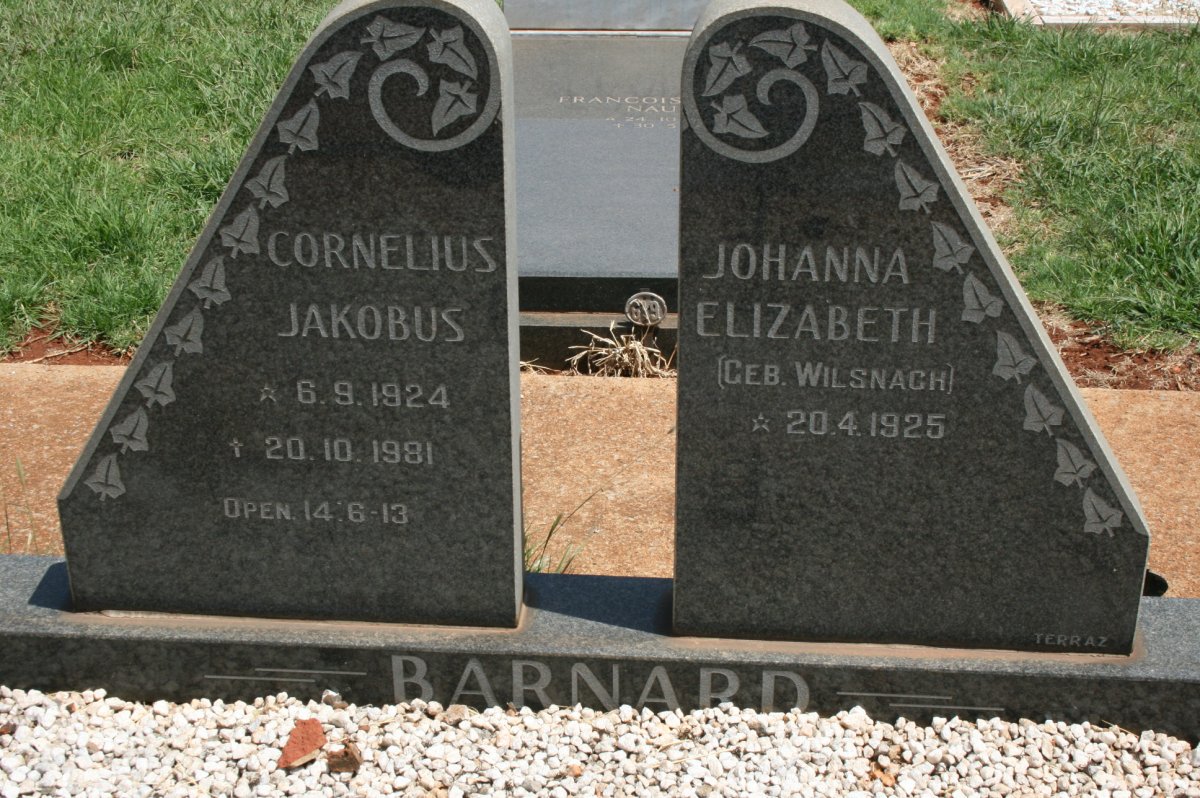 BARNARD Cornelius Jakobus 1924-1981 &amp; Johanna Elizabeth WILSNACH 1925-
