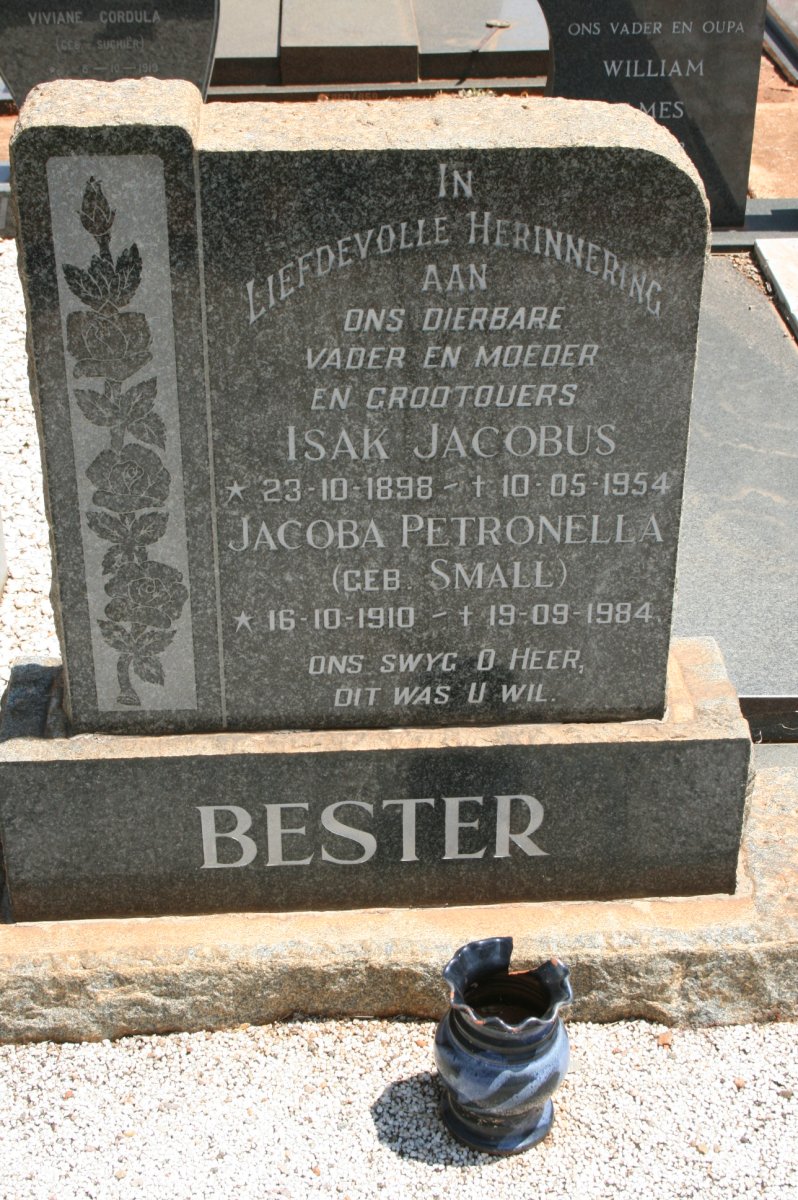 BESTER Isak Jacobus 1898-1954 &amp; Jacoba Petronella SMALL 1910-1984