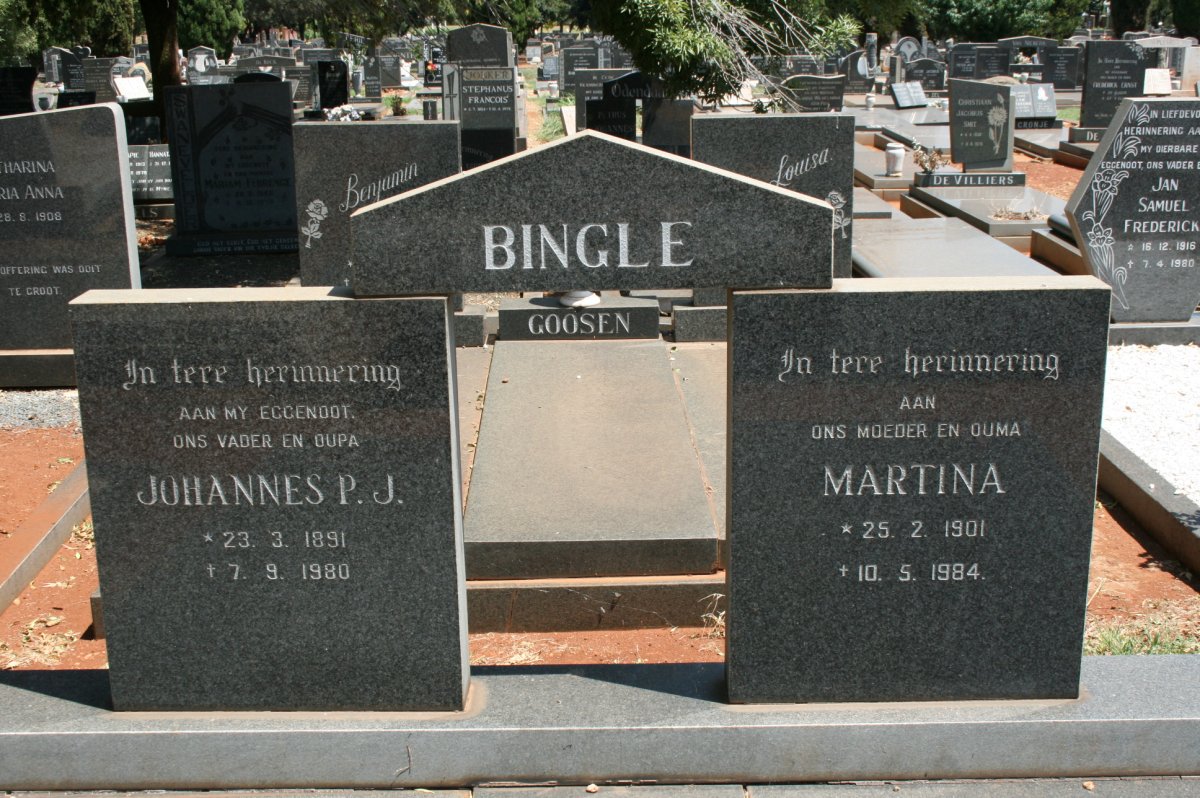 BINGLE Johannes P.J. 1891-1980 &amp; Martina 1901-1984