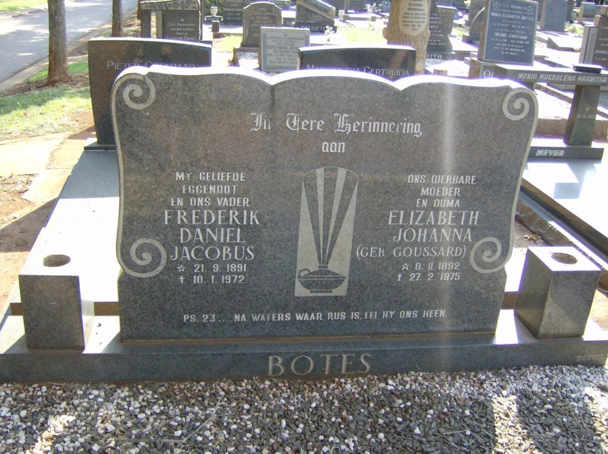 BOTES Frederik Daniel Jacobus 1891-1972 &amp; Elizabeth Johanna GOUSSARD 1892-1975