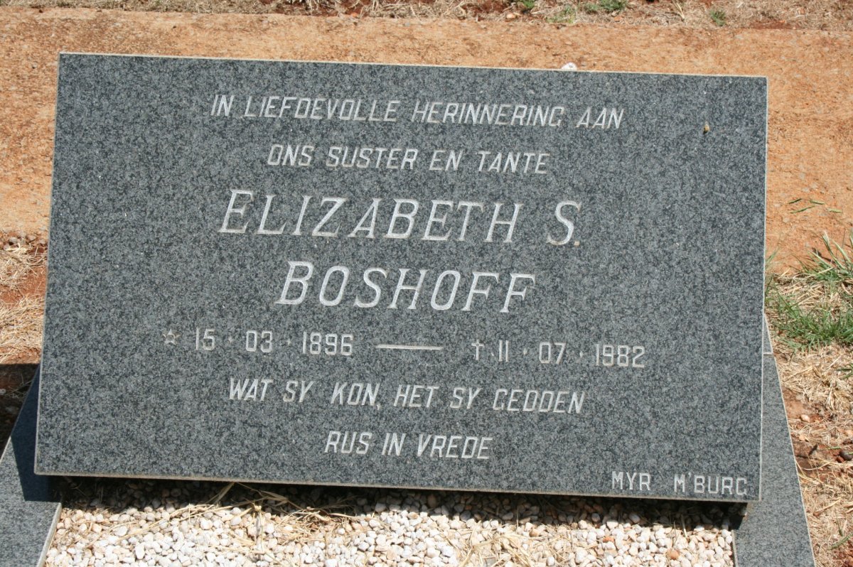 BOSHOFF Elizabeth S. 1896-1982